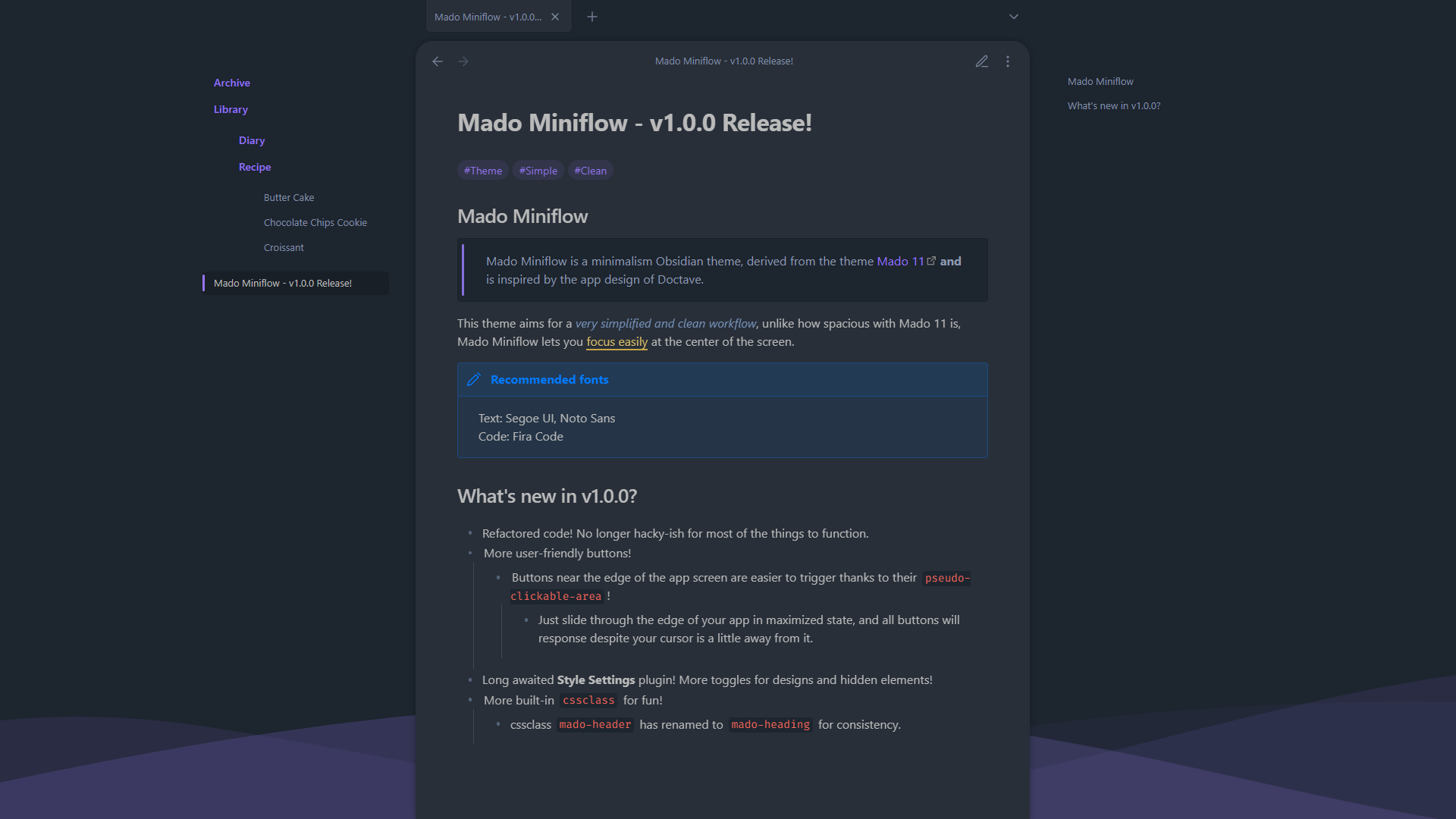 Obsidian-Theme-Mado-Miniflow